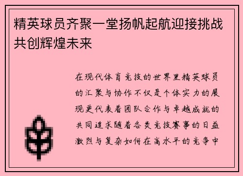 精英球员齐聚一堂扬帆起航迎接挑战共创辉煌未来